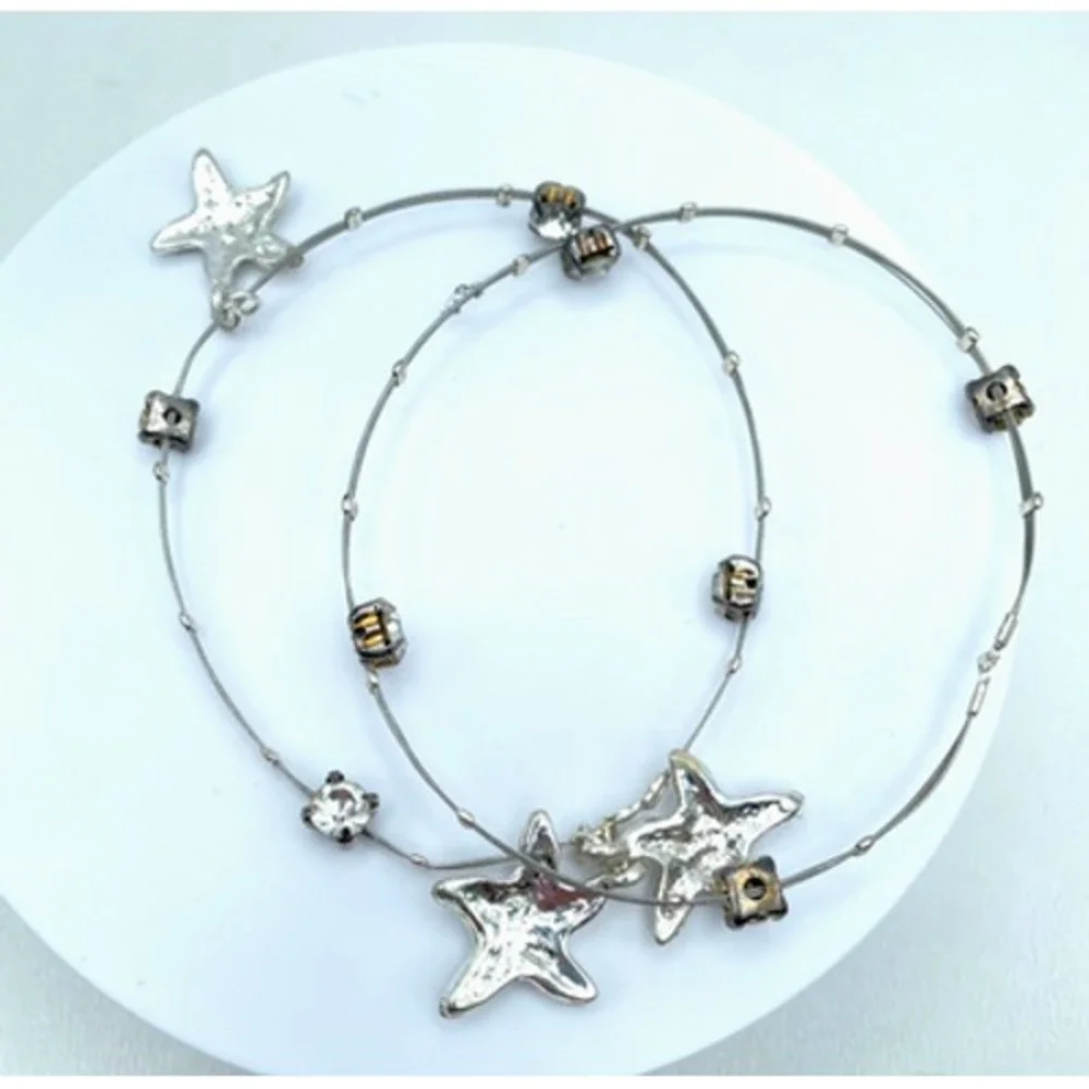 Vintage Silver-Tone Prong Starfish Affinity Double Strand Wire Bangle Bracelet